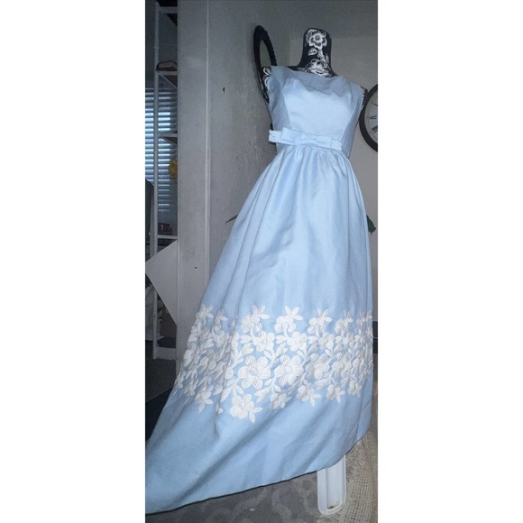 Vtg 50s EMMA DOMB Party Swing Dress Embroidered Fit Flare Tulle lined Xs - Picture 7 of 16